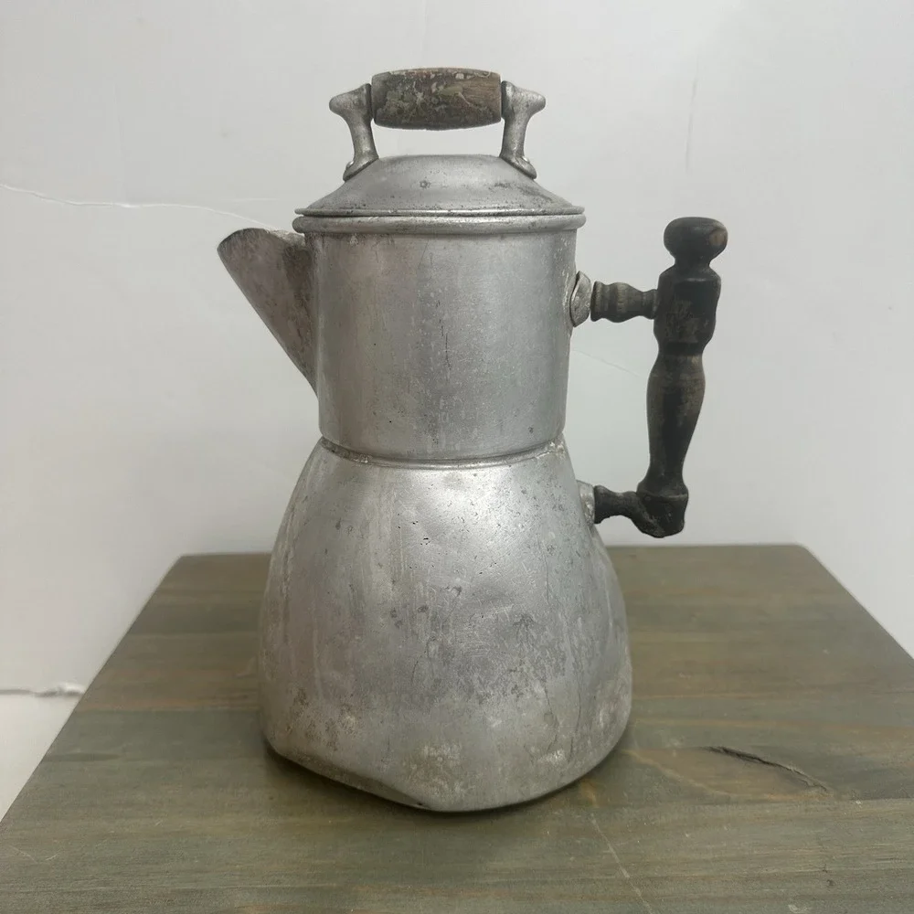 Vintage Wearever Aluminum Coffee Tea Pot Percolator W/ Wooden Handle Pitcher